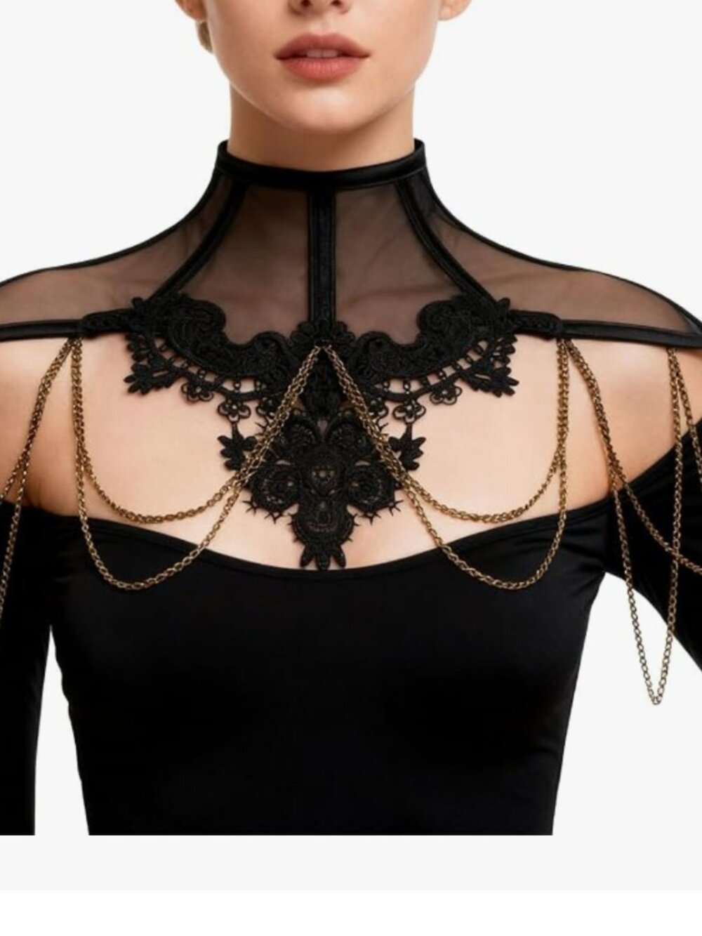 Women's Victorian Gothic Lace Shawl Collar L Sz